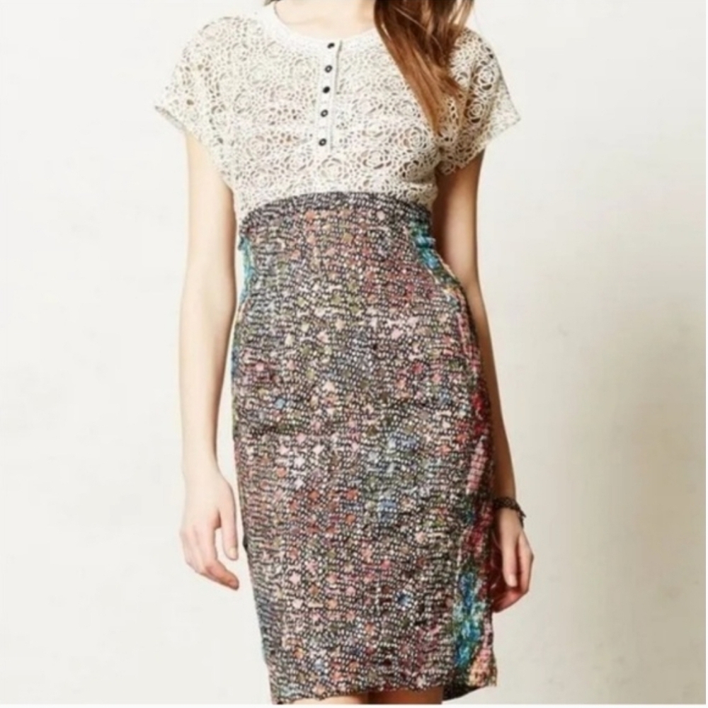 Beguile Byron Lars X Anthropologie Lace Study Dress 8 Floral Smocked Skirt